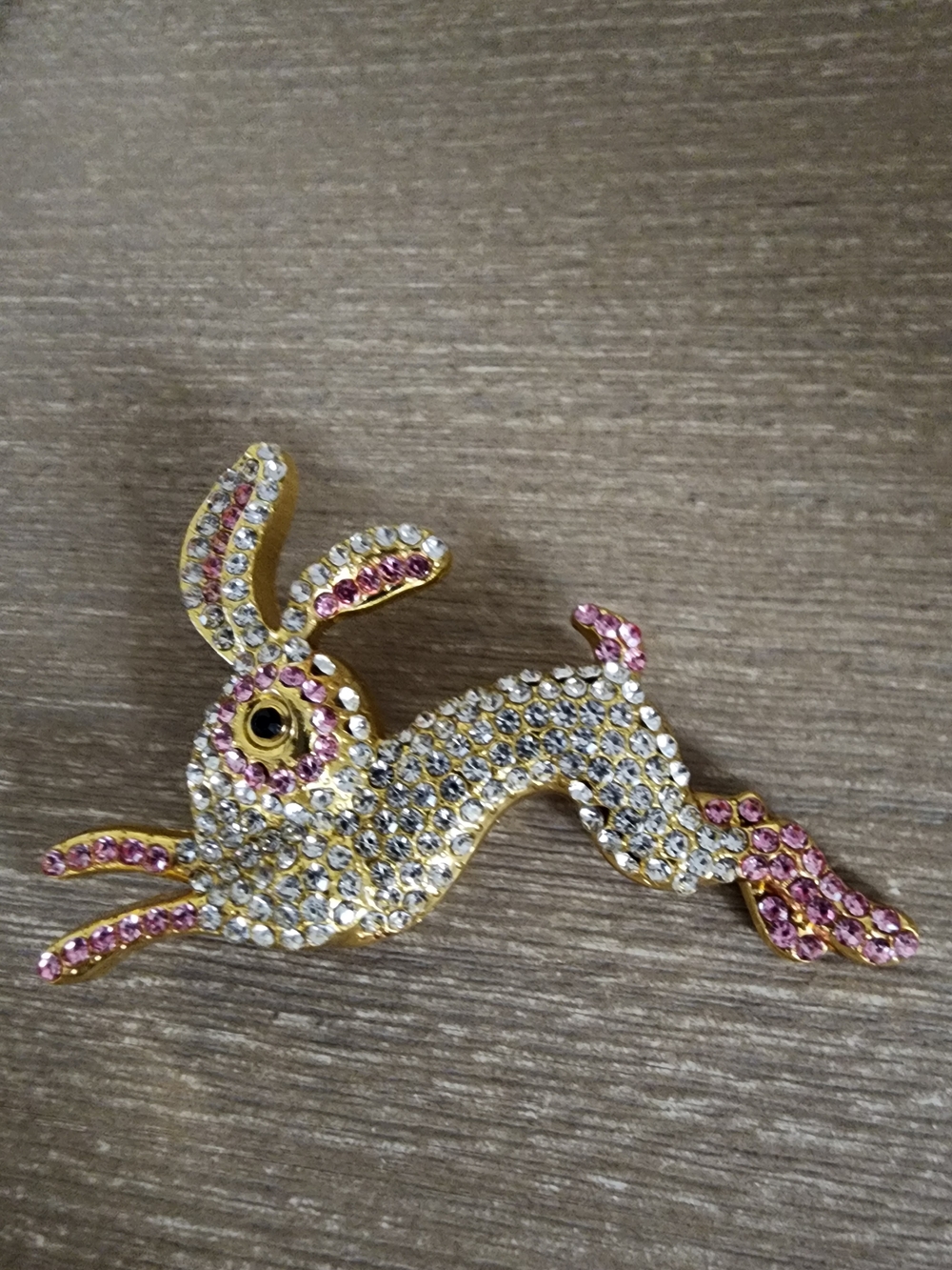 Crystal Bunny Brooch with Pink and Clear Rhinestones- 3×2